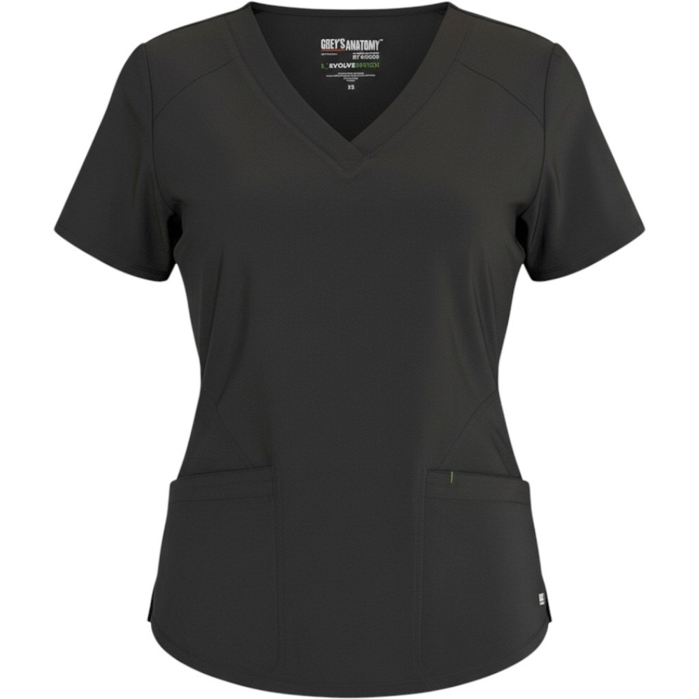 Greys Anatomy Evolve Stretch Scrub Top Womens XS Black V-Neck Minimalist